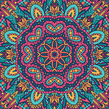 Medallion with florals. Festive colorful mandala pattern