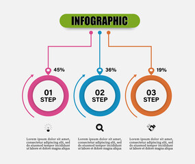 Business infographics template with 3 steps, options, marketing icons. planning timeline infographic design template with three circle elements. Can use for presentation, diagram, banner, web design.