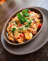 rice with shrimp and pepper on plate