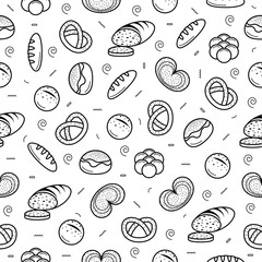 Naklejka na ściany i meble Abstract Seamless Pattern Doodle Collection Bread Bun Bakery Logo Vector Symbol Icon Design Style