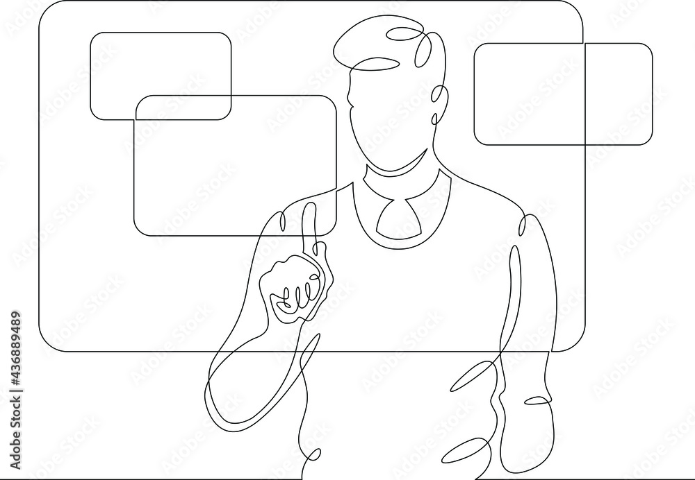 Poster one continuous line.programmer designer works with virtual screens. information technology.one conti