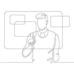 One continuous line.Programmer designer works with virtual screens. Information technology.One...