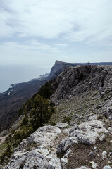 Fototapeta na wymiar CRIMEA, KARA DAG: Scenic landscape view of the rocky mountains