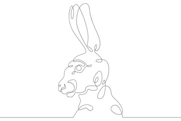 One continuous line.Hare face logo. Wild animal. Rabbit head profile.aOne continuous drawing line logo isolated minimal illustration.