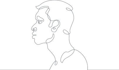 One continuous line.Young man face profile portrait.One continuous drawing line logo isolated minimal illustration.Silhouette contour of a man. © derplan13