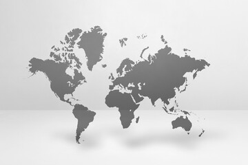 World map on white wall background. 3D illustration