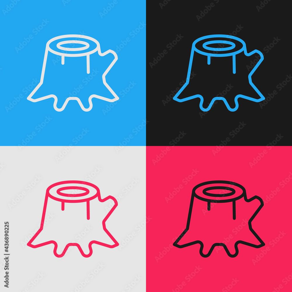 Poster pop art line tree stump icon isolated on color background. vector