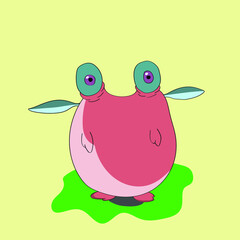 cartoon alien character with cute pink color.