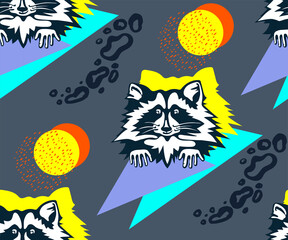 Vector background hand drawn racoon. Hand drawn ink illustration. Modern ornamental decorative background. Print for textile, cloth, wallpaper, scrapbooking - 436891003