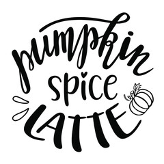 Pumpkin spice Latte. Autumn season handdrawn lettering phrase. Vector calligraphy illustration. Modern design element. Seasonal drinks emblem. 