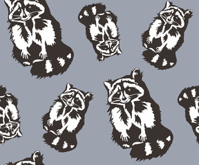 Vector background hand drawn racoon. Hand drawn ink illustration. Modern ornamental decorative background. Print for textile, cloth, wallpaper, scrapbooking - 436891023