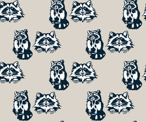 Vector background hand drawn racoon. Hand drawn ink illustration. Modern ornamental decorative background. Print for textile, cloth, wallpaper, scrapbooking - 436891065