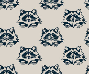 Vector background hand drawn racoon. Hand drawn ink illustration. Modern ornamental decorative background. Print for textile, cloth, wallpaper, scrapbooking - 436891067