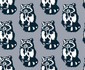 Vector background hand drawn racoon. Hand drawn ink illustration. Modern ornamental decorative background. Print for textile, cloth, wallpaper, scrapbooking - 436891085