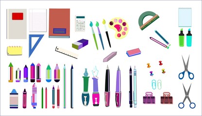 School education stationery colorful icon pack set 2