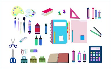 School education stationery colorful icon pack set 1