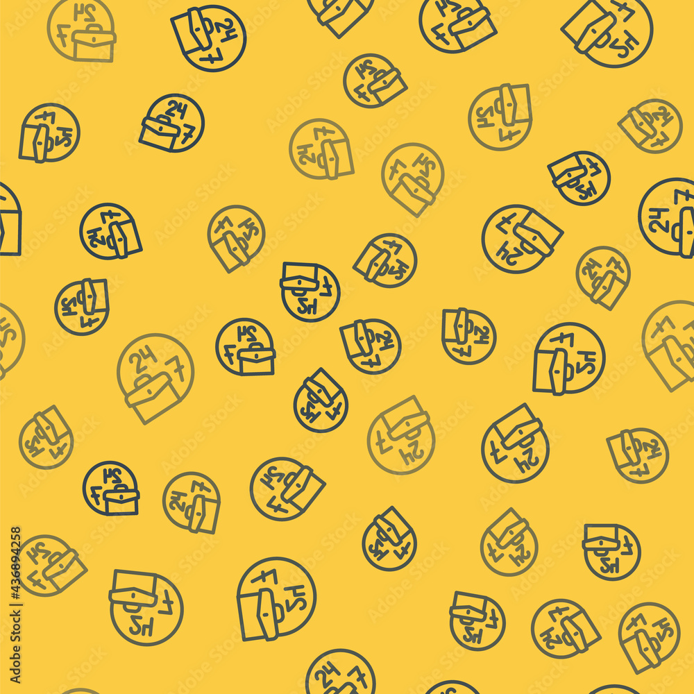 Poster blue line always busy icon isolated seamless pattern on yellow background. vector