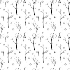 Microgreen sketch vector illustration. Green for home gardening. Seamless pattern with Pease plant background