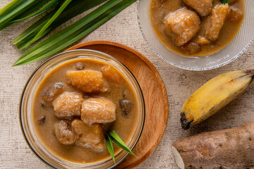 Kolak pisang ubi or banana and sweet potato compote is popular dessert in Indonesia during Ramadhan. 

Kolak pisang ubi made from Coconut milk, Palm Sugar, banana, sweet potato and Pandanus Leaves