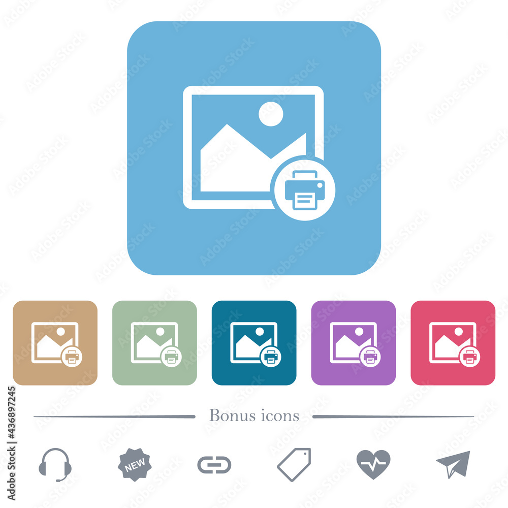 Poster print image flat icons on color rounded square backgrounds