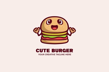 Cute Hamburger Food Cartoon Mascot Logo Template