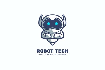 Robot Technology Cartoon Mascot Logo Template