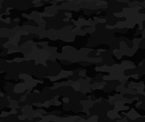 Camouflage black vector background, seamless pattern, modern texture. - obrazy, fototapety, plakaty