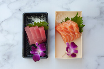 Tuna and salmon sashimi