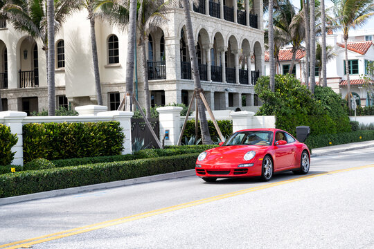 Palm Beach, Florida USA - March 21, 2021: red Porsche 997 Carrera