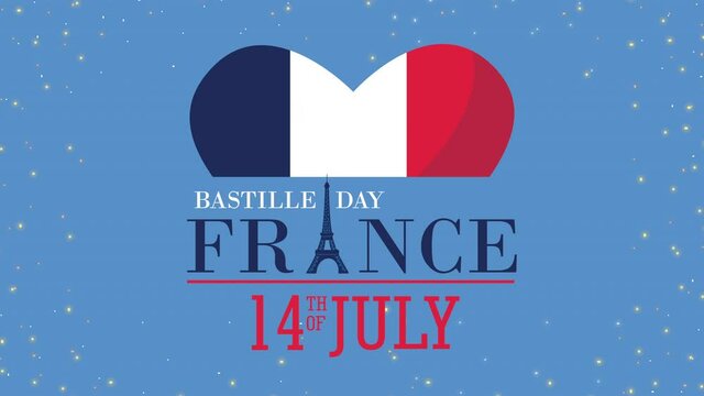 bastille day france celebration lettering with flag in heart