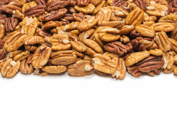 Tasty pecan-nut background. Top view.