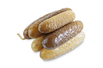 Pickled cucumbers with dill and garlic slices on a white isolated background