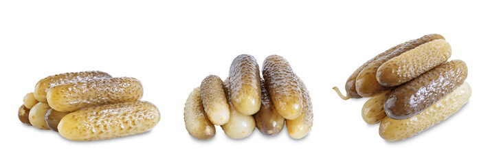Pickled cucumbers with dill and garlic slices on a white isolated background