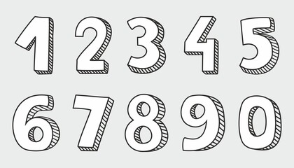 Hand drawn white vector numbers isolated on grey background