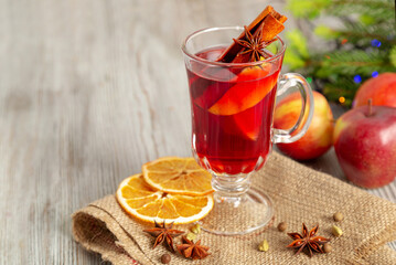 Mulled wine with spices and fruit