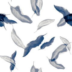 Fototapeta premium Blue Banana Set. Azure Seamless Print. Indigo Tropical Design. Pattern Illustration. Watercolor Leaf. Floral Plant. Summer Print. Botanical Background.