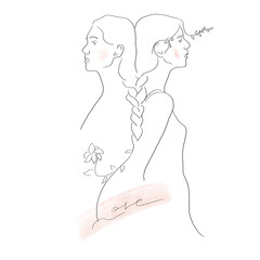 Gentle line art with two girls