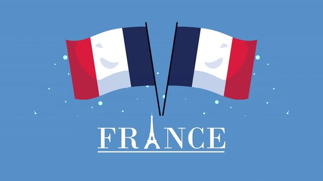 bastille day france celebration lettering with flags crossed