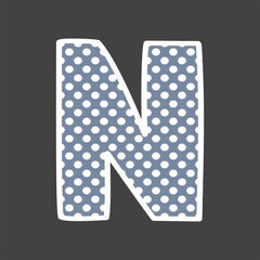 N alphabet vector letter with white and blue polka dots on black background