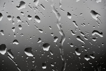 Image of water droplets on a clear glass surface during heavy rain.