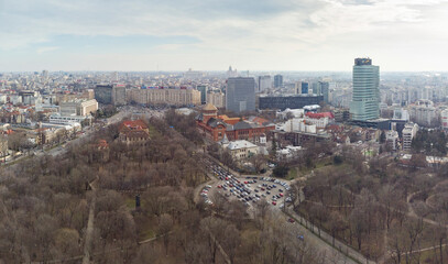 Aerial view of Victoriei Square in Bucharest, Romania