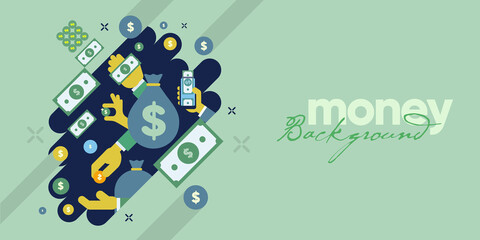 Money. Vector flat illustration. Simple background illustration about money, finance and business. Funny cartoon style. Perfect for social banner, cover, poster or flyer.