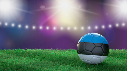 Fototapeta premium Soccer ball in flag colors on a bright blurred stadium background. Estonia. 3D image