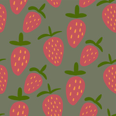 Seamless pattern with strawberries, hand-drawn, doodle style