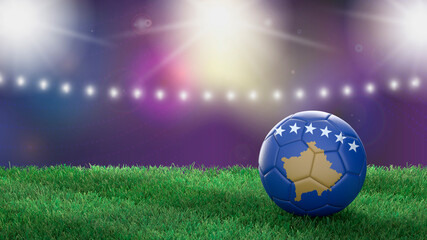 Naklejka premium Soccer ball in flag colors on a bright blurred stadium background. Kosovo. 3D image