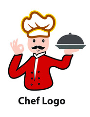 chef with a tray | chef logo | chef log design | male chef logo | best chef logo design |  luxury chef logo design | chef logo design with hat