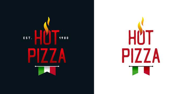set of logo or emblem, hot pizza. Suitable for pizza boxes, menu design or food delivery. Vector, illustration