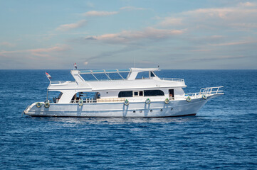 yacht on the high seas. pleasure, excursion yacht in the red sea not far from the resort of sharm el sheikh.