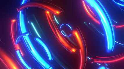 赤と青の発光リング かっこいいサイバー空間 [別Verあり]