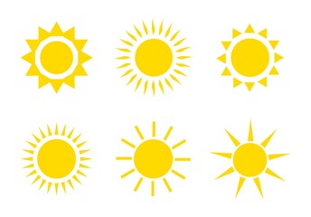 Vector nature sun summer icon designs. Abstract vector art of nature logos. Icon set of logo elements. Different unusual cartoon. Retro color beach sunshine design icon.